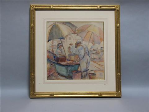 Appraisal: DONNA NORINE SCHUSTER AMERICAN - THE FISH MARKET Watercolor and