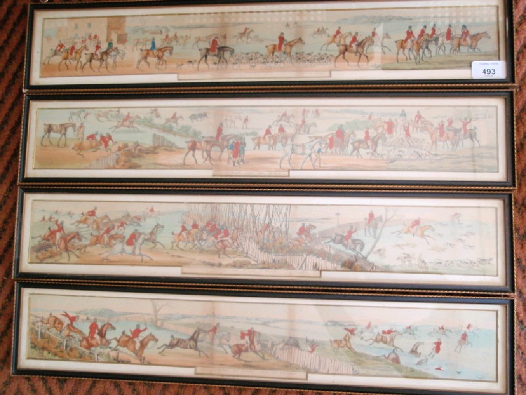 Appraisal: A set of four thC French hunting prints in Hogarth