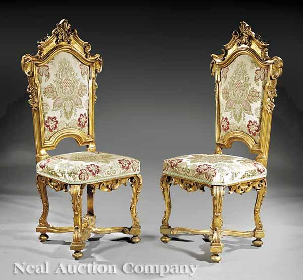 Appraisal: A Pair of Antique Italian Carved and Gilded Reception Chairs