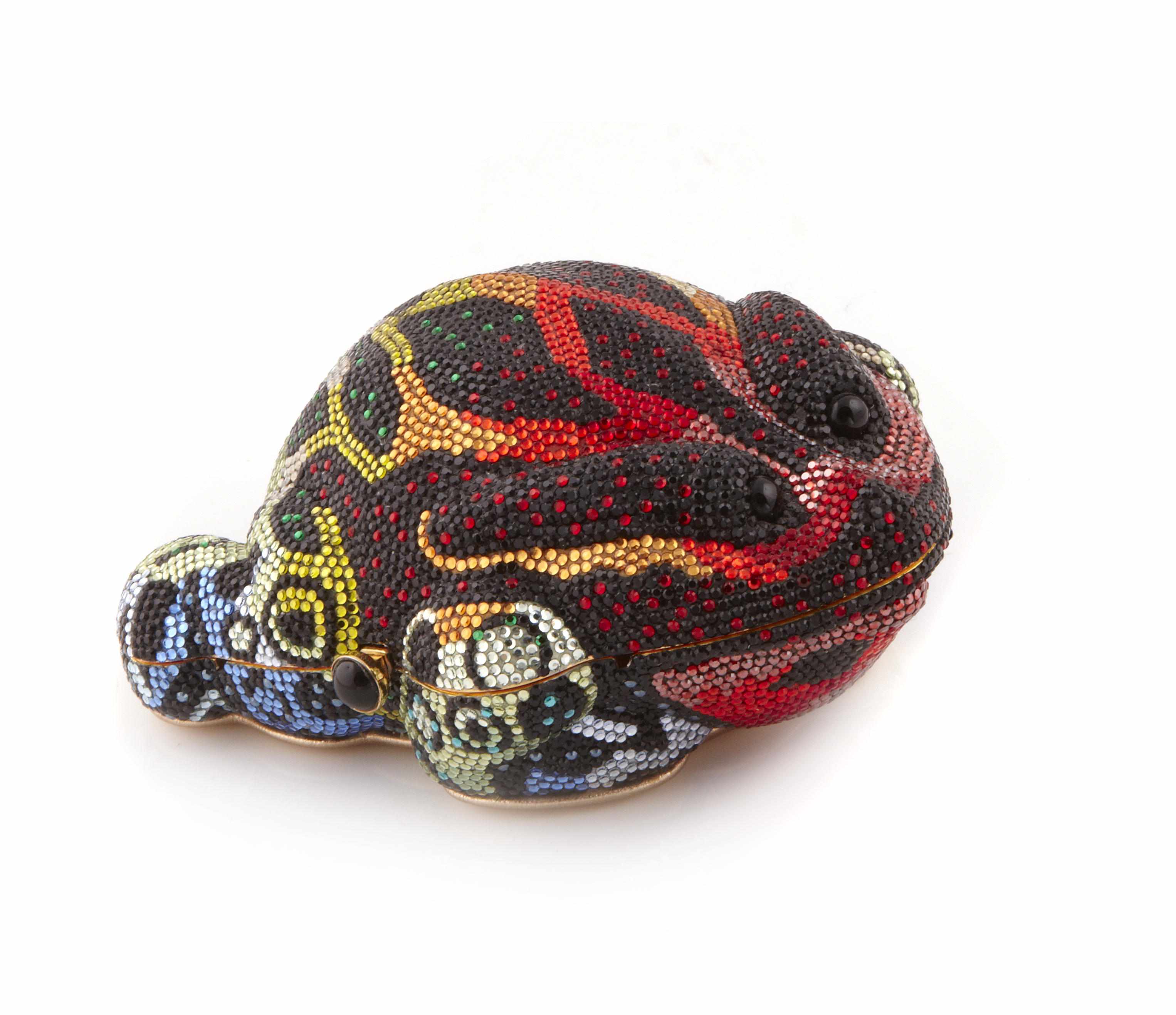 Appraisal: A Judith Leiber multicolored crystal bull frog minaudire interior with