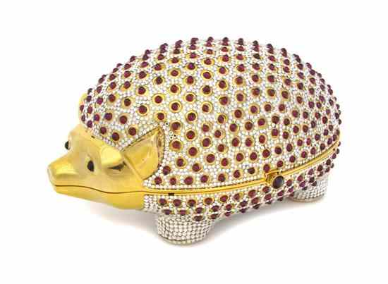 Appraisal: A Judith Leiber Silver Crystal and Red Cabochon Hedgehog Minaudiere