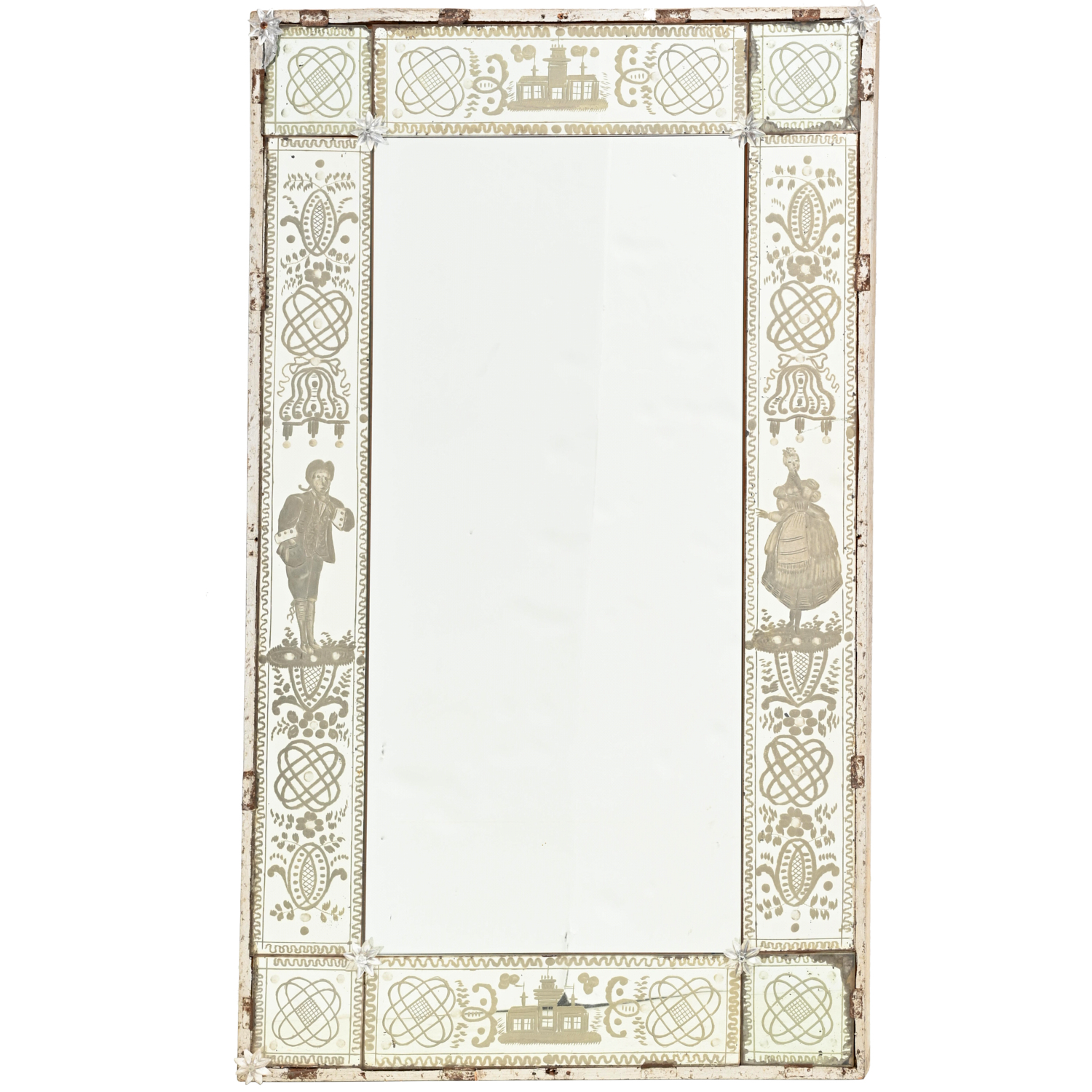 Appraisal: ANTIQUE VENETIAN ETCHED GLASS WALL MIRROR th th c Italian