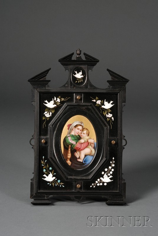 Appraisal: Pietra Dura Framed Porcelain Plaque After Raphael's Madonna Della Sedia