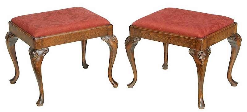 Appraisal: Pair Queen Anne Style Carved Beech Footstools th century each