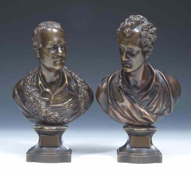 Appraisal: TH CENTURY ENGLISH SCHOOLA pair of bronze busts Sir Walter