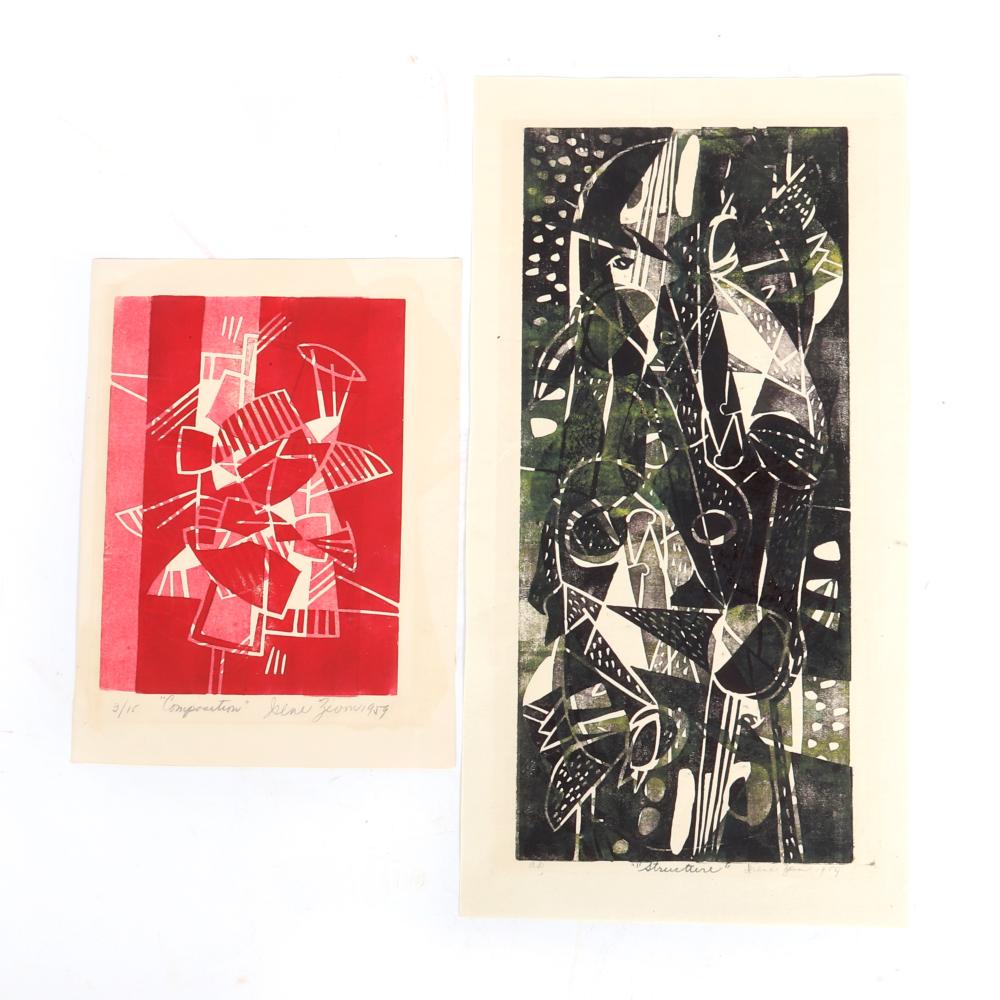 Appraisal: IRENE ZEVON AMERICAN - COMPOSITION AND STRUCTURE TWO WOODBLOCK PRINTS