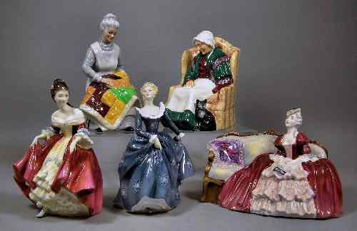 Appraisal: Five Royal Doulton bone china figures - ''Belle of the