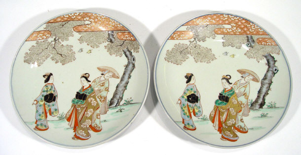 Appraisal: Two Oriental porcelain chargers enamelled and gilded with Geisha girls