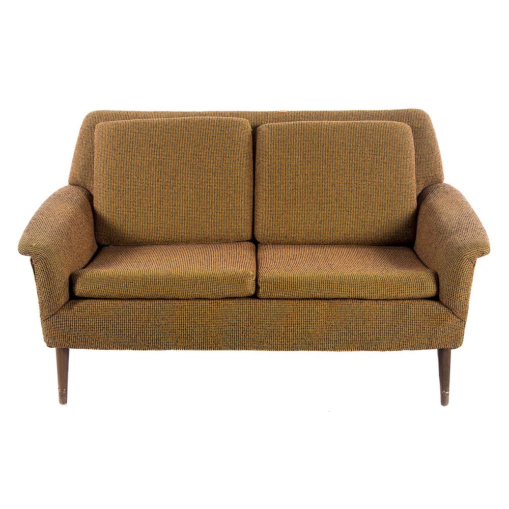 Appraisal: Mid-Century Modern upholstered loveseat mid th century upholstered frame loose