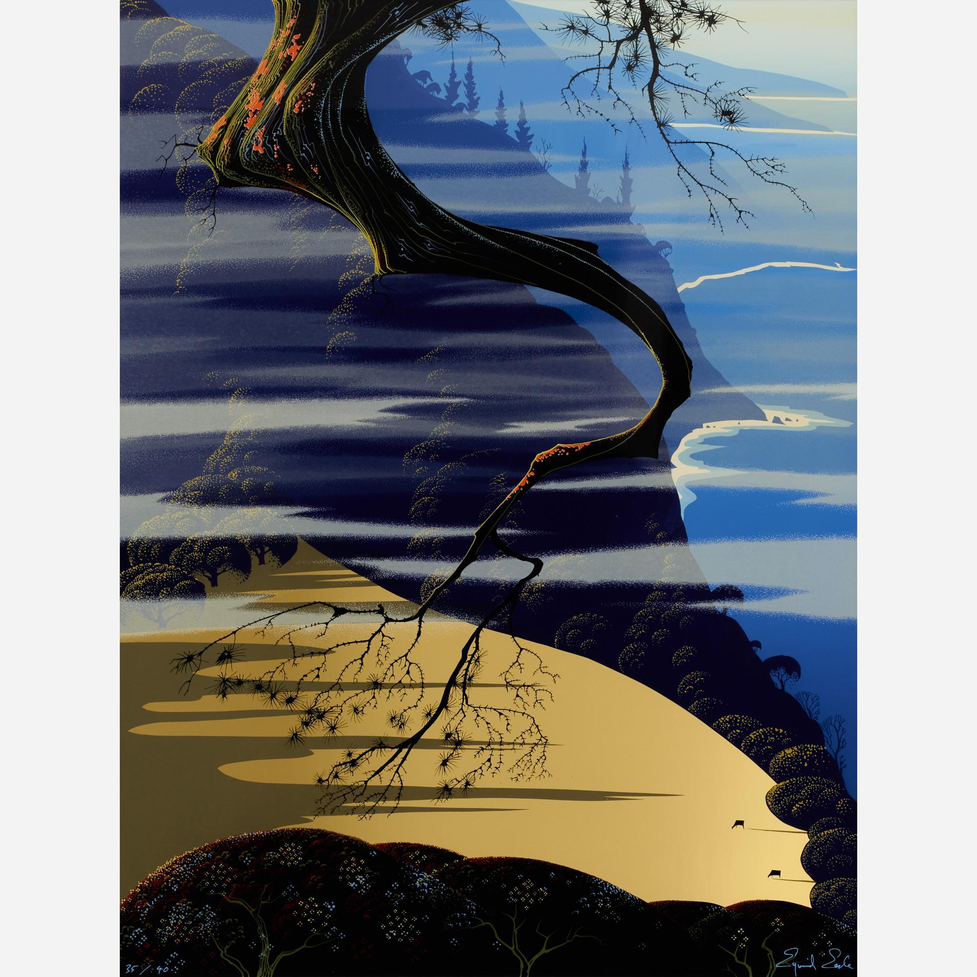 Appraisal: EYVIND EARLE SEA CLIFFS PINE SERIGRAPH Eyvind Earle American -