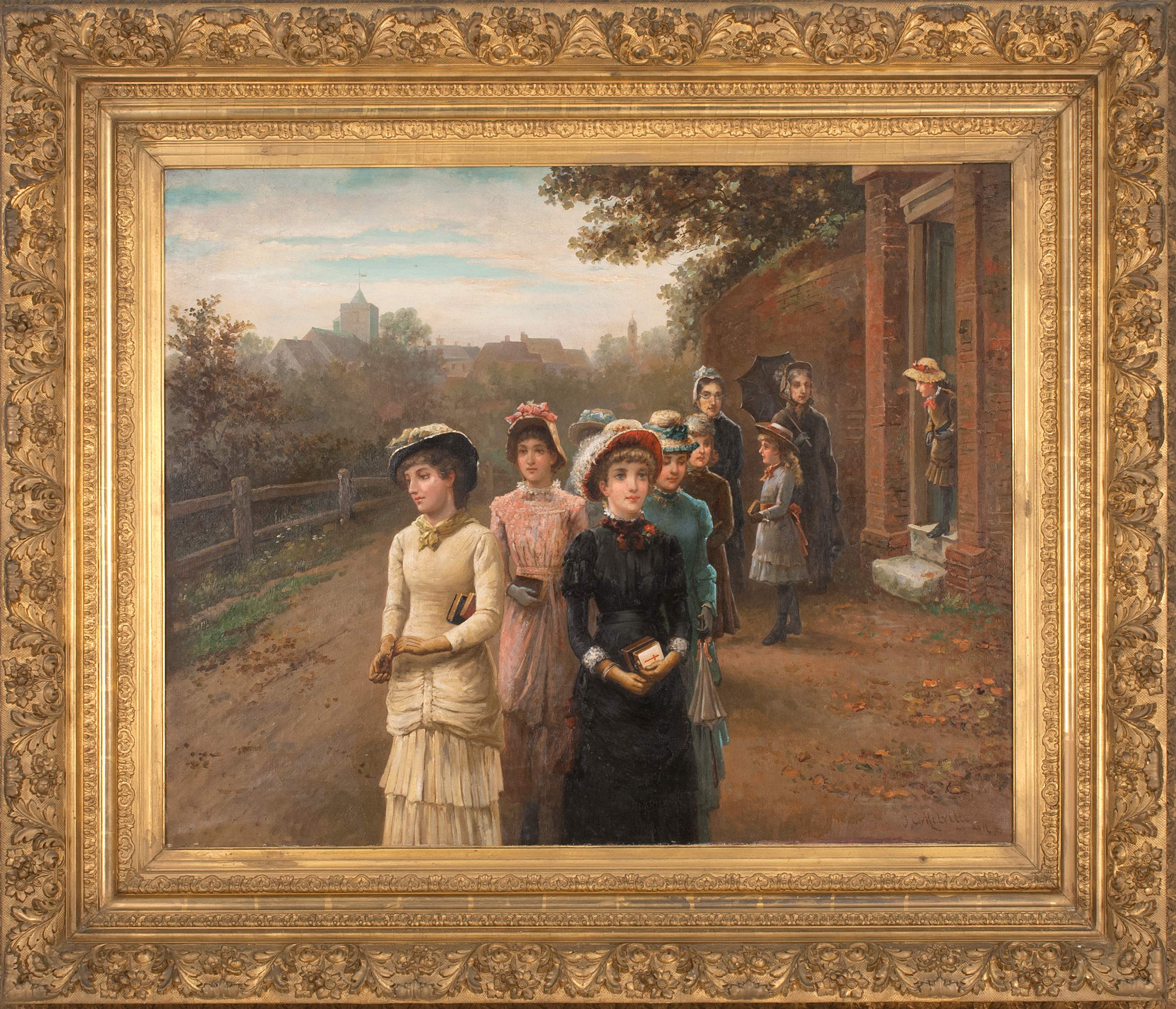 Appraisal: FRAMED PAINTING CONTINENTAL SCHOOL Late th Century Schoolgirls Signed and