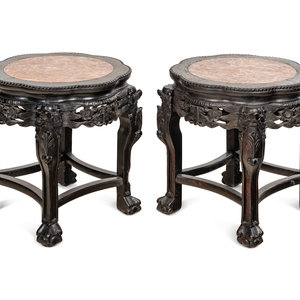 Appraisal: A Pair of Chinese Marble-Inset Hardwood Stands Late th Century