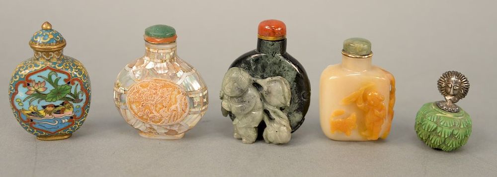 Appraisal: Group of five snuff bottles to include mother of pearl