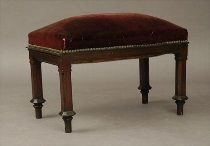 Appraisal: French Gothic Revival Mahogany Velvet-Upholstered Bench x x in