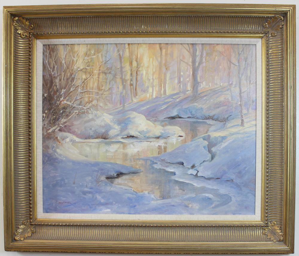 Appraisal: TRAVIS CROWTHER Utah st century oil on canvas Winter Song