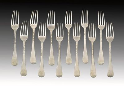 Appraisal: A matched set of twelve George II table forks crested