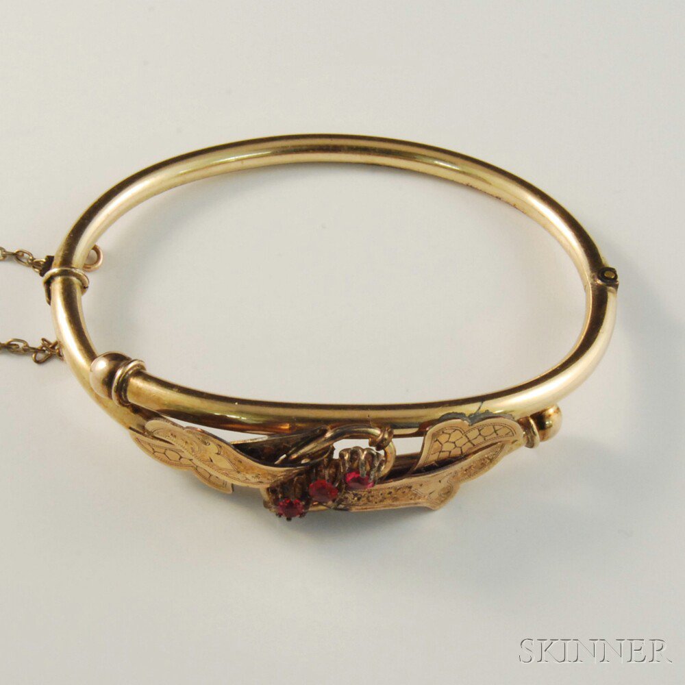 Appraisal: Gold-filled Victorian Bangle Bracelet set with three pink pastes interior