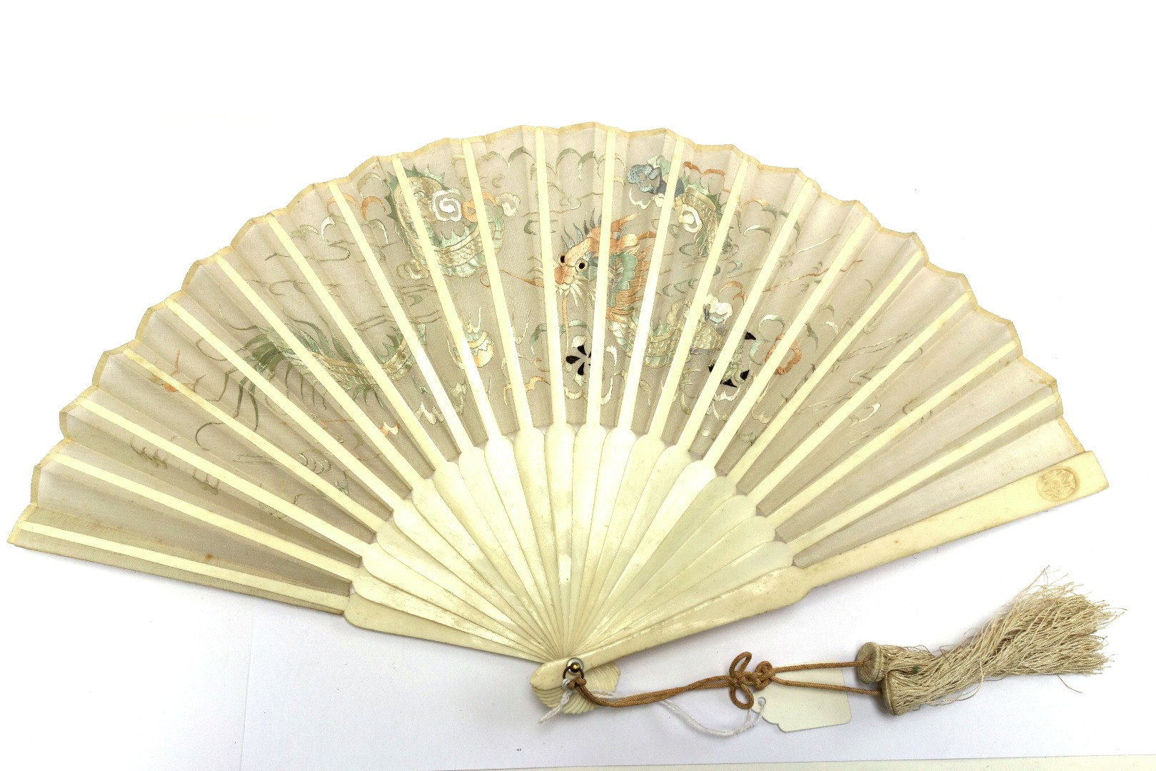 Appraisal: A Chinese painted paper fan th century with gilt lacquered