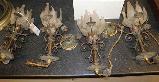 Appraisal: A set of four Edwardian lacquered brass ceiling lights with