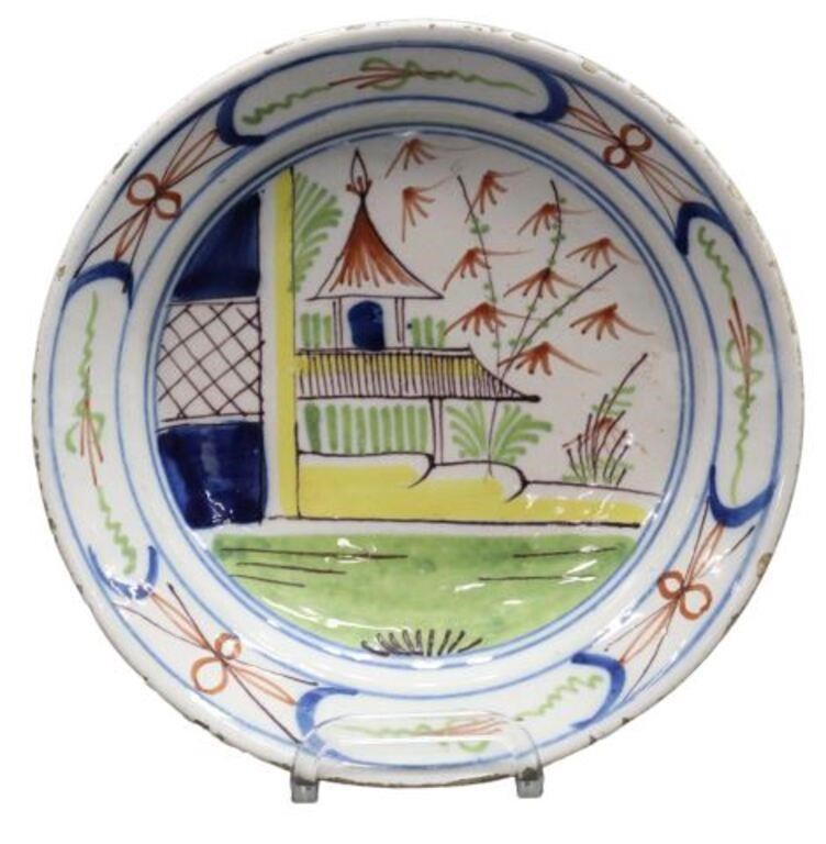 Appraisal: Delft polychrome tin-glazed earthenware bowl th c with Chinoiserie landscape