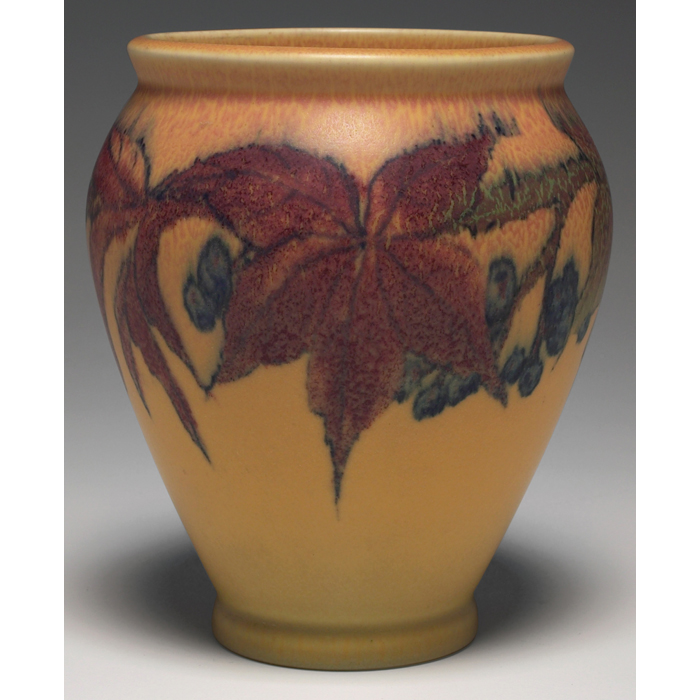 Appraisal: Rookwood vase matt glaze with painted grapevines executed by Elizabeth