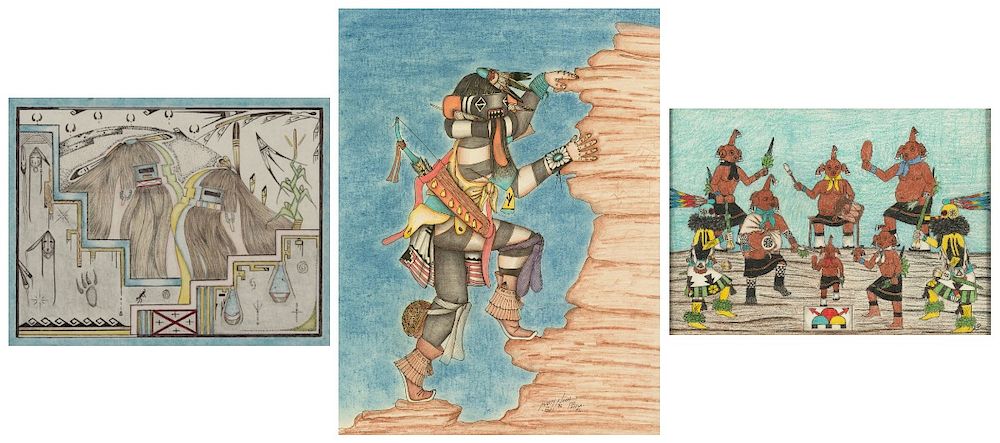 Appraisal: American Indian Three Works on Paper a Unknown Untitled Mixed