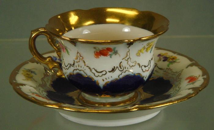 Appraisal: Meissen floral decorated cobalt gilt cup and saucer d h