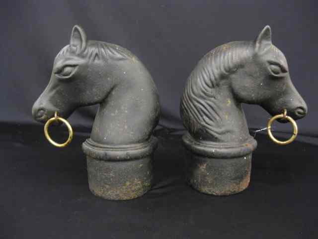 Appraisal: Pair of Cast Iron Figural Horsehead Andirons '' tall