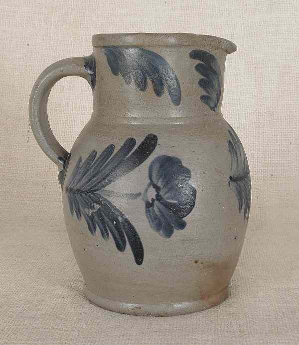 Appraisal: Pennsylvania stoneware pitcher th c attributed to Remmey with cobalt