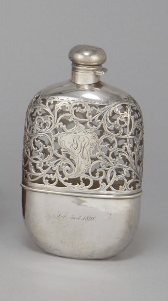 Appraisal: GLASS FLASK WITH SILVER MOUNTS BY BLACK STARR FROST With