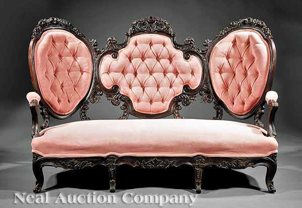 Appraisal: An American Rococo Carved Rosewood Sofa mid- th c attributed