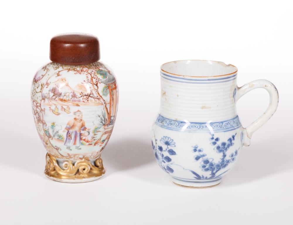 Appraisal: Chinese Export Porcelain Chocolate Cup and Tea Caddy Qing Dynasty