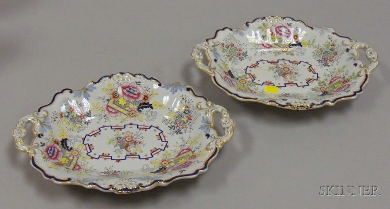 Appraisal: Pair of Mason's Transfer and Hand-colored Ironstone Serving Dishes lg