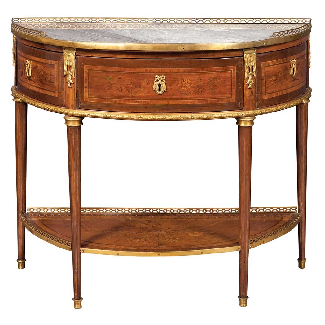 Appraisal: Louis XVI Gilt-Bronze Mounted Tulipwood Marquetry Console Desserte Last quarter