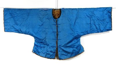 Appraisal: A Chinese fur-lined winter jacket of aquamarine satin probably for