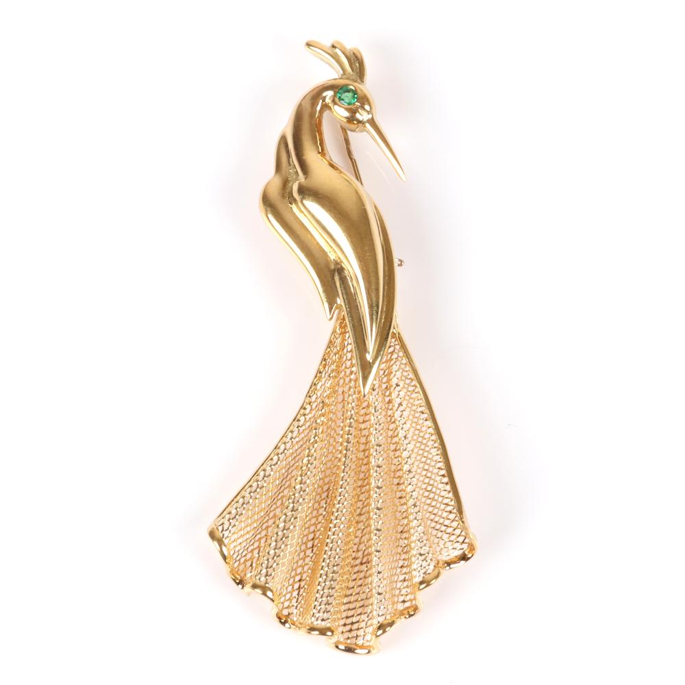 Appraisal: VINTAGE S K YELLOW GOLD EXOTIC BIRD PEACOCK FIGURAL PIN