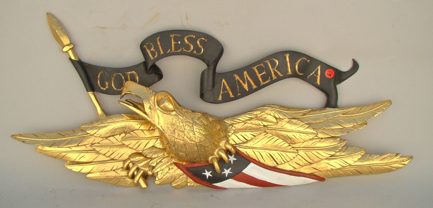 Appraisal: PAINTED EAGLE PLAQUE With outstretched wings and God Bless America