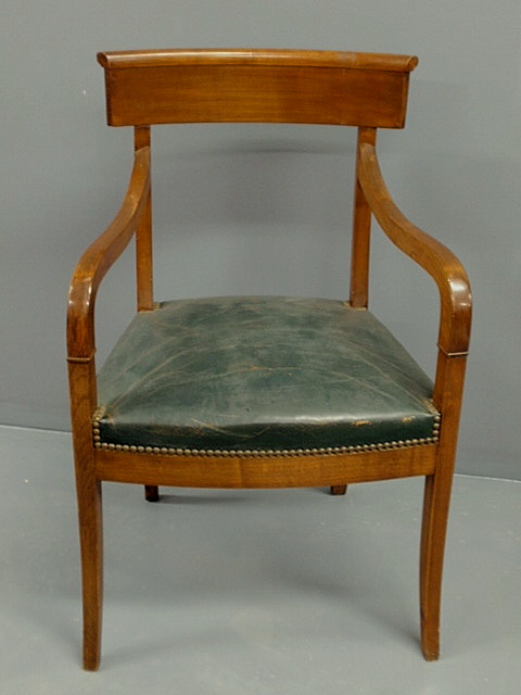 Appraisal: Regency style mahogany open armchair with leather seat h x