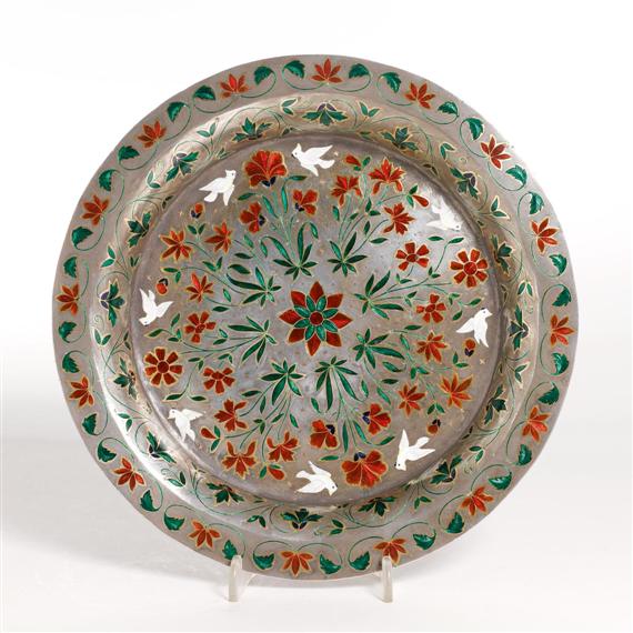 Appraisal: AN ENAMEL PLATE India th c D cm Silver metal