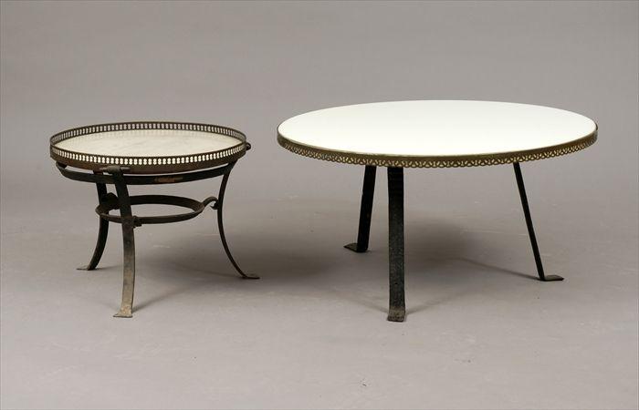 Appraisal: Two Wrought-Iron Low Tables With marble or glass top in