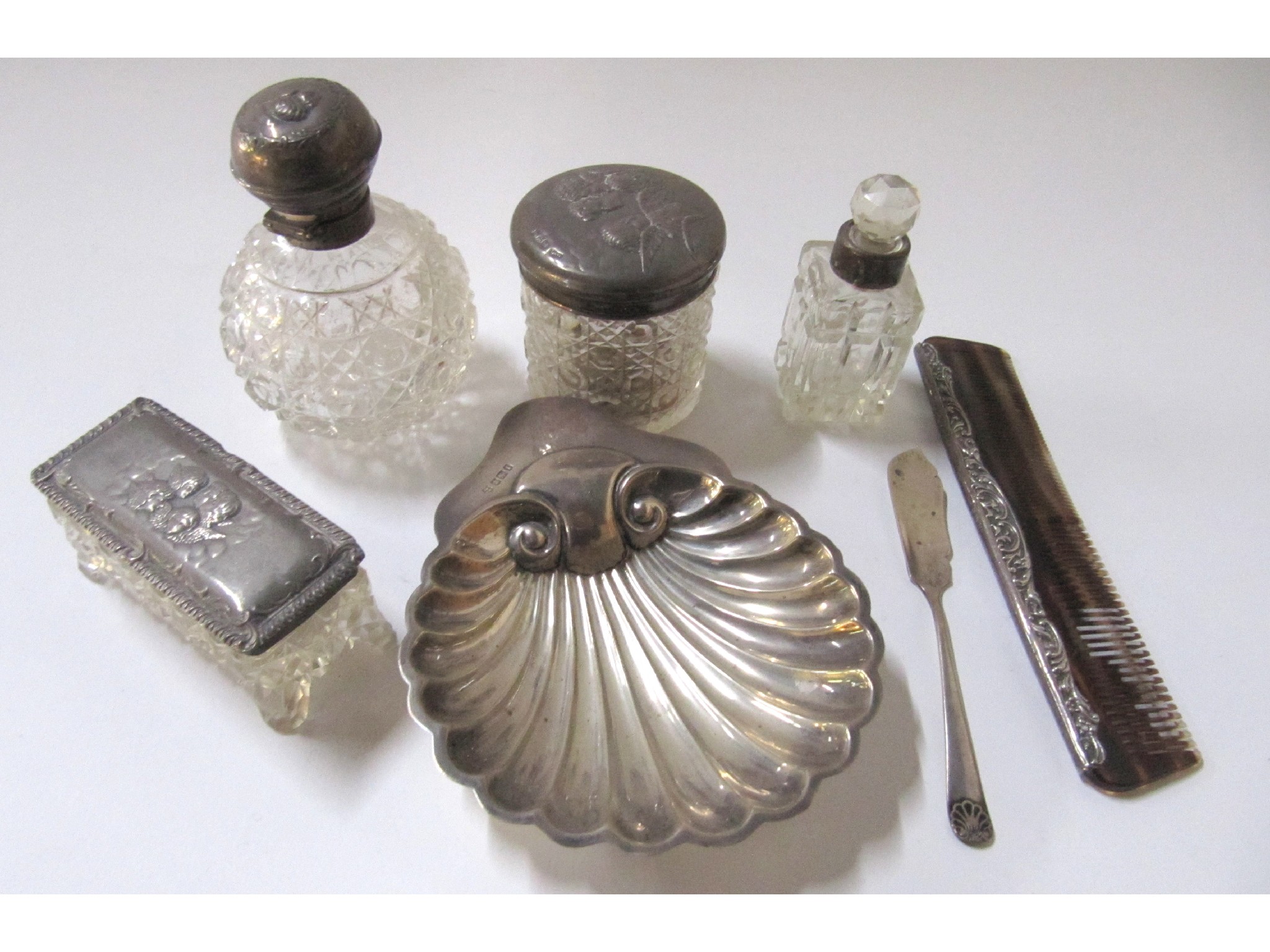 Appraisal: A lot comprising a silver butter dish Sheffield two scent