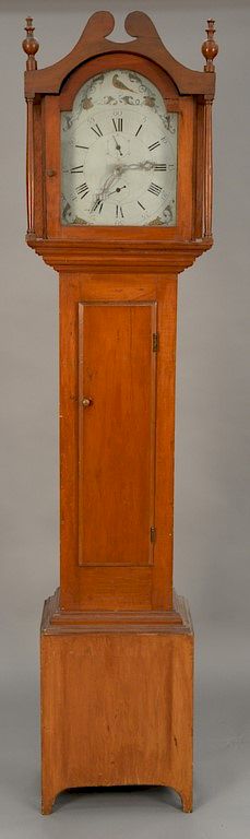 Appraisal: Federal cherry tall clock having wooden works and painted wood