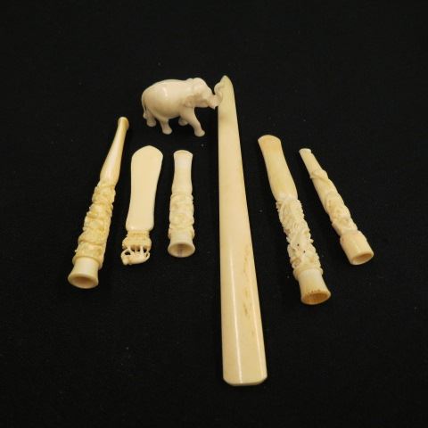 Appraisal: pcs Carved Ivory letter opener bookmark cigarette holders and elephant