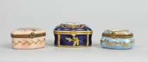 Appraisal: Three Porcelain Tabatieres Includes a Limoges box in dark blue