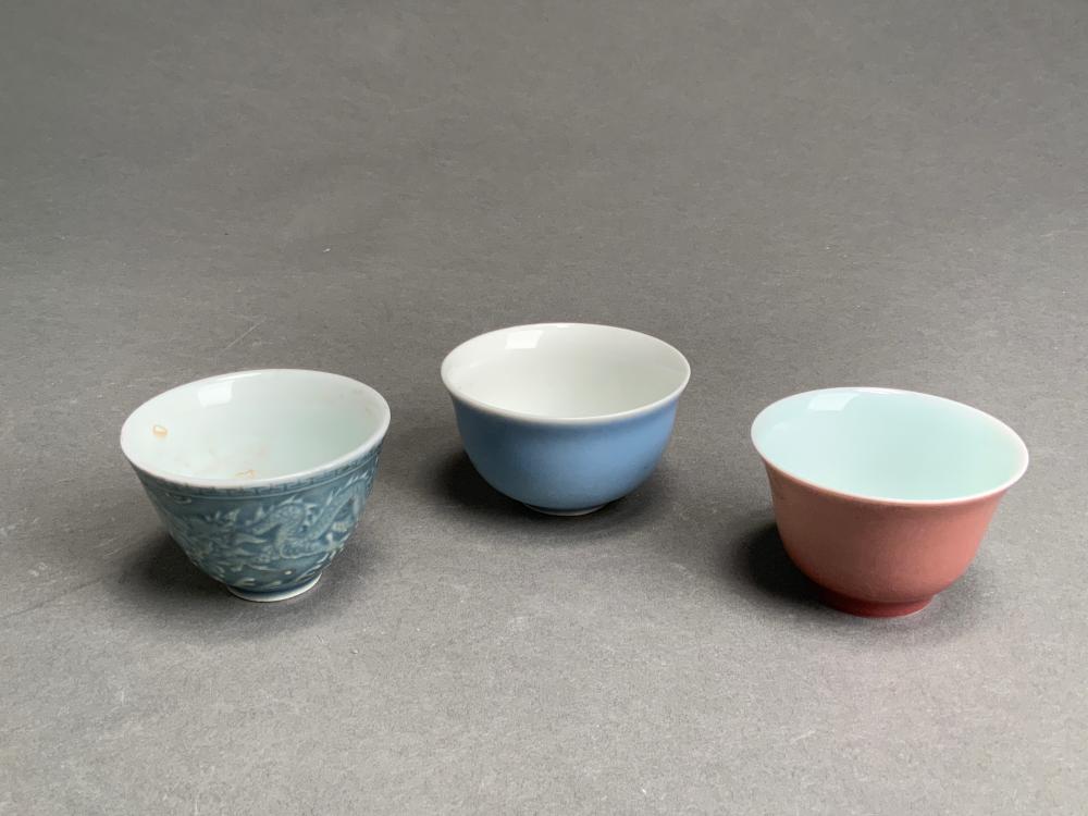 Appraisal: Three Chinese Porcelain Sake Cups