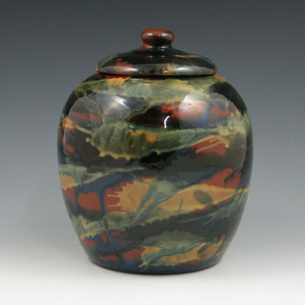 Appraisal: Peters Reed Marbelized jar with lid Marked with label from