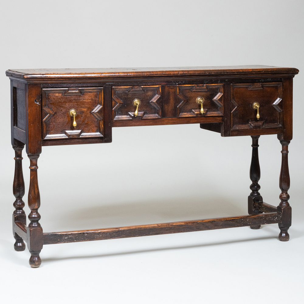 Appraisal: William and Mary Style Oak Dresser Base Fitted with three