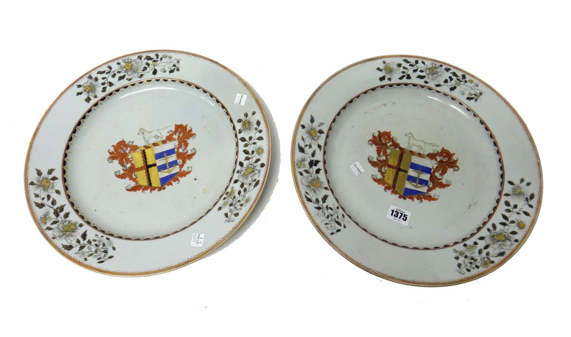 Appraisal: A pair of Chinese armorial dishes Qianlong each painted with