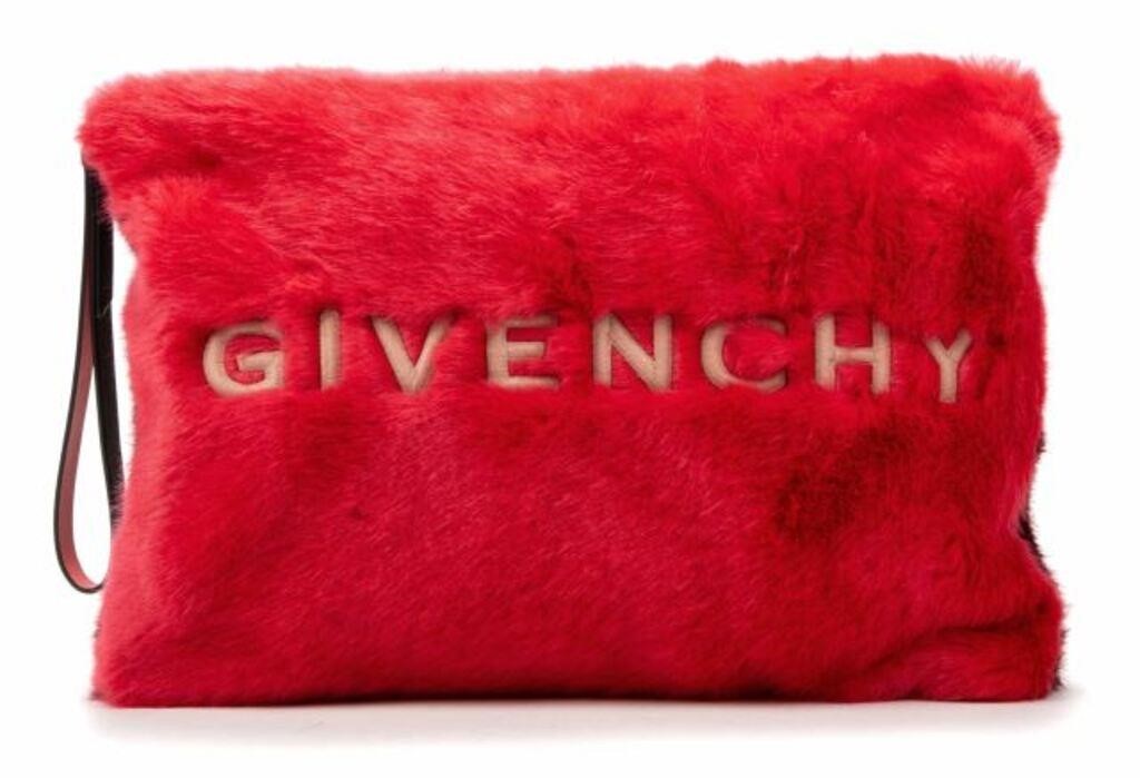 Appraisal: Givenchy Fausse pouch in two-tone pink faux fur with silver-tone