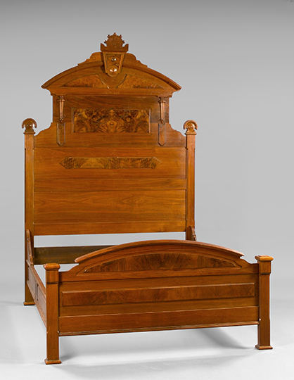 Appraisal: American Renaissance Revival Burl Walnut High-Back Bedstead third quarter th